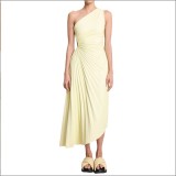 Women's One Shoulder Slash Shoulder Pleated Cutout Dress (Satin)