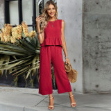 Women's Summer Chic Career Two-piece Solid Color Top + Pants Set