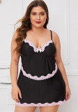 Plus Size Lace Trim Black Night Dress