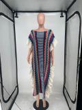 Knitting Irregular Long Dress Split Striped