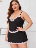 Plus Size Lace Trim Black Night Dress