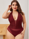 Plus Size Lace Mesh See Through Teddy Lingerie