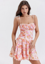 Sling Slim Waist Slim Fit Floral Dress Summer Chic Fashion Sweet Short Dress