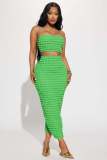 Women Sexy Strapless Crop Top and Long Skirt Two-Piece Set