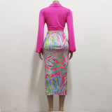 Women Printed Crop Top And Skirt Two-Piece Set