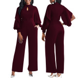 Women Sexy Solid Round Neck Jumpsuit