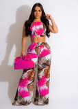 Women Sexy Print Lace-Up Crop Top and Pant Two-Piece Set