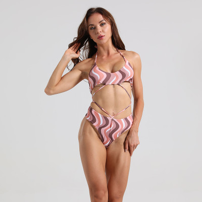 Women Sexy Stripe Colorblock Bikini Two Pieces Swimwear