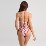 Women Sexy Stripe Colorblock Bikini Two Pieces Swimwear
