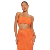 Women Sexy Strapless Crop Top and Long Skirt Two-Piece Set