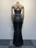 Women's Beaded Straps Mermaid Evening Gown Dress