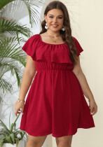 Plus Size Women's Summer Off Shoulder Solid Slim Waist Dress