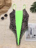 Women's Swimwear Leopard Dot Patchwork Strap One Piece Swimsuit