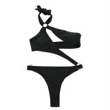 Solid Swimsuit Sexy Hollow Charming Ring Connection Irregular One-Piece Swimsuit Female