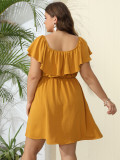 Plus Size Women's Summer Off Shoulder Solid Slim Waist Dress