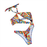 Swimsuit Women's Slim One-Piece Sexy V-Neck Low Back Straps Bikini Swimwear