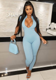 Sexy Ladies Jumpsuit Tight Spring Summer Slim Short Sleeve Zipper Tight Jumpsuit