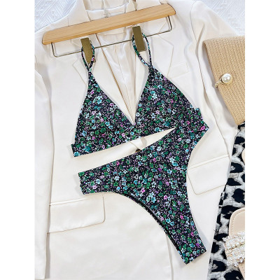 Women's Two Pieces Swimsuit Lace Up Sexy Floral Women's Bikini Set