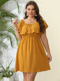 Plus Size Women's Summer Off Shoulder Solid Slim Waist Dress