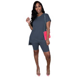 Solid Split Pocket Casual Two-Piece Shorts Set