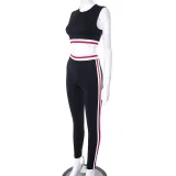 Women's Summer Colorblock Tight Fitting Sleeveless Tank Top Trousers Casual Two Piece Set