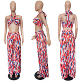 Women's Spring Summer Sexy Strapless Fashion Printed Two-Piece Pants Set