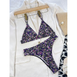 Women's Two Pieces Swimsuit Lace Up Sexy Floral Women's Bikini Set