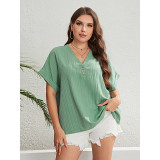Summer green v-neck fresh and fashionable women's tops