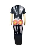 women's positioning digital printing Round Neck short-sleeved nightclub dress