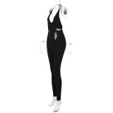 Women's Summer Fashion Sexy Cutout Low Back Slim Lace-Up Jumpsuit