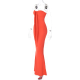 Women's Fashion Sexy Low Back Slim Solid Color Tie Dress