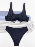 Sexy Bikini Solid Color Special Fabric Swimsuit