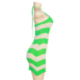 Summer women's fashion jacquard knitting contrast color high waist slim short dress