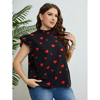 Summer Black Heart Print Oversized Chic Casual Top