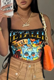 fashion print lace- up strap vest