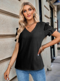 Fashion Spring Summer Women's Casual Puff Sleeve Short Sleeve Top