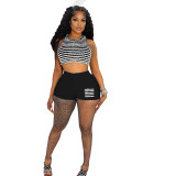 Striped Shorts Tank Top Set Summer Sexy Casual Two-Piece Set for Women
