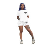 Women Short Sleeve Printed T-Shirt and Shorts Sports Two-Piece Set