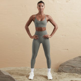 Women Seamless Tank Crossover Straps Top and Running Fitness Yoga Pants Two-Piece Set