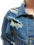 Women Irregular Denim Ripped Wash Casual Jacket