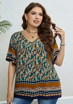 Women Summer Ethnic Style V-neck Loose Top
