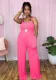 Women Summer Stripe Pocket Loose Suspender Jumpsuit