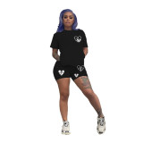 Women Short Sleeve Printed T-Shirt and Shorts Sports Two-Piece Set