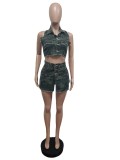 Women Casual Stretch Camouflage Two-Piece Set