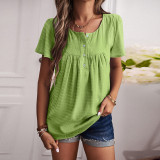 Women Relaxed Casual Solid Short Sleeve Shirt