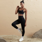 Women Seamless Tank Crossover Straps Top and Running Fitness Yoga Pants Two-Piece Set