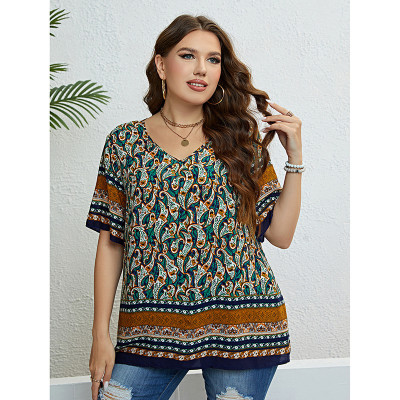 Women Summer Ethnic Style V-neck Loose Top