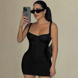 Women Summer Sexy Backless Solid Strap Dress