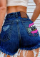 Ladies Summer Fashion Print Ripped Denim Shorts Ripped Jeans