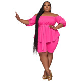 Plus Size Women's Fashion Casual Solid Off Shoulder Two-Piece Shorts Set